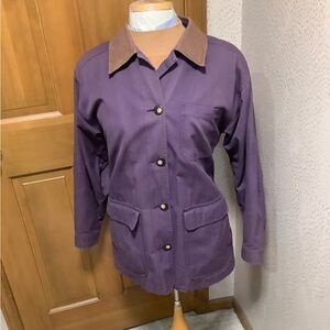 Talbots Classic Purple barn coat with brown leather collar and flannel lining
